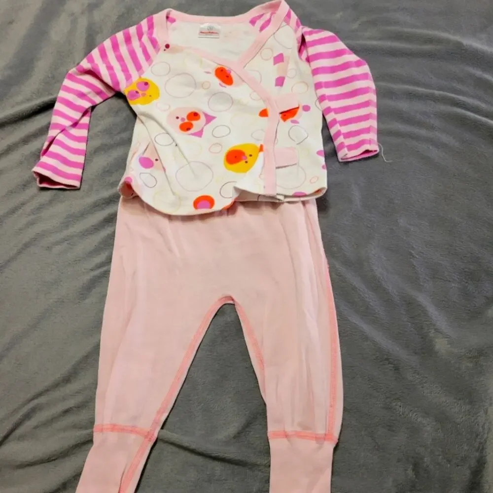 Hanna Andersson Pajama Set Baby Girls 6-12 Months Pink Snap‎ Front 100% Cotton